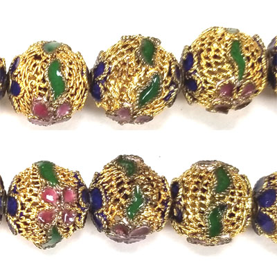 ENAMEL FILIGREE ROUND 12MM BLUE (GOLD)